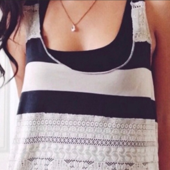 Free People Tops - We the Free Lace Stripe Navy/White Racerback -S